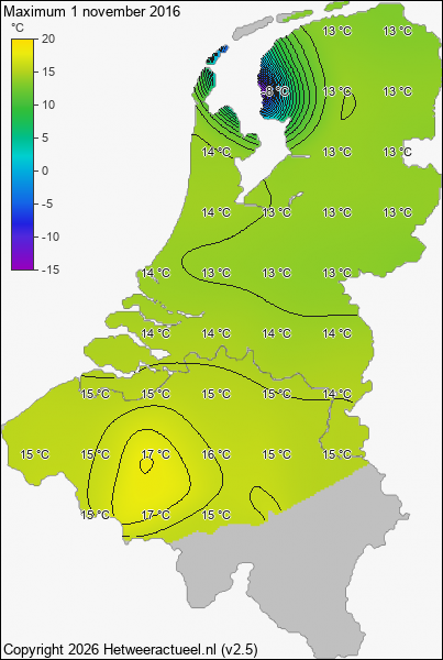 Maximum temperatuur 1 november 2016