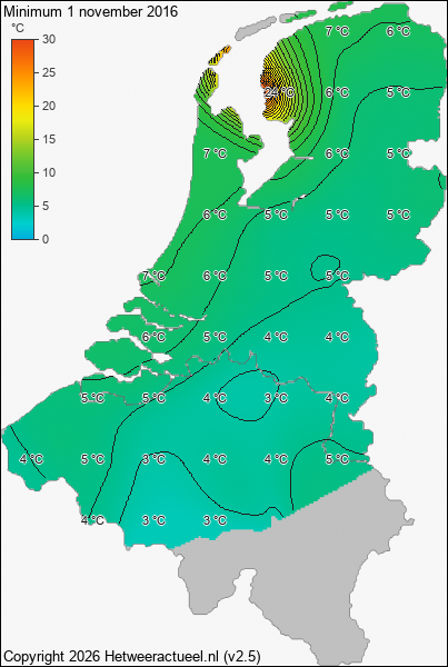 Minimum temperatuur 1 november 2016