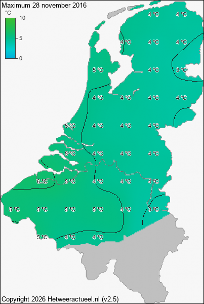 Maximum temperatuur 28 november 2016