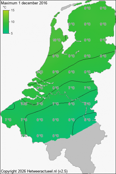 Maximum temperatuur 1 december 2016