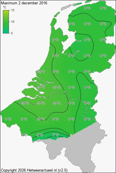 Maximum temperatuur 2 december 2016