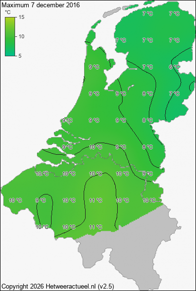 Maximum temperatuur 7 december 2016