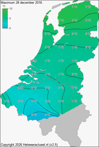 Maximum temperatuur 28 december 2016
