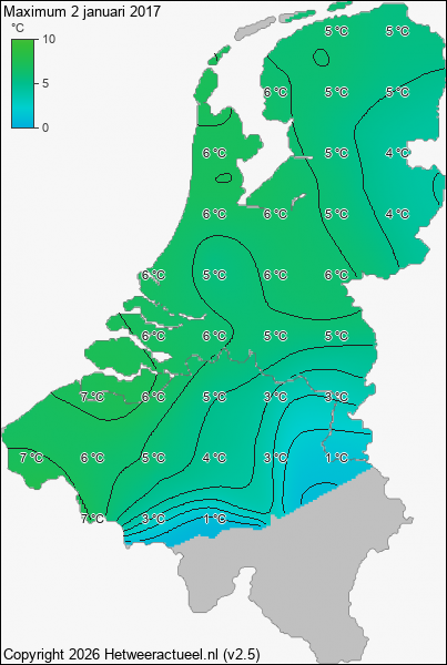 Maximum temperatuur 2 januari 2017