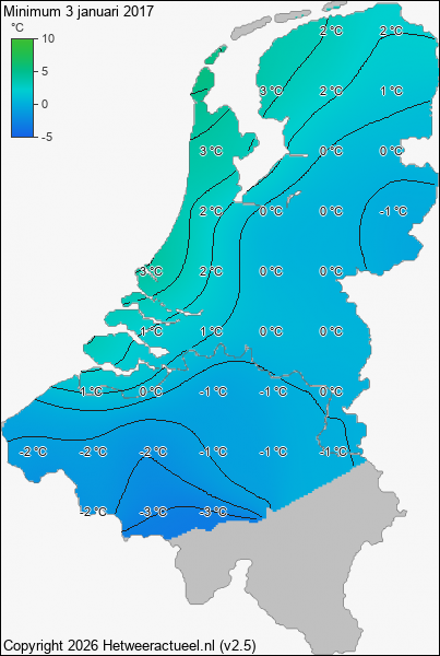 Minimum temperatuur 3 januari 2017