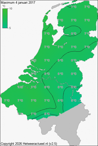 Maximum temperatuur 4 januari 2017