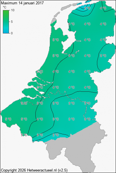 Maximum temperatuur 14 januari 2017