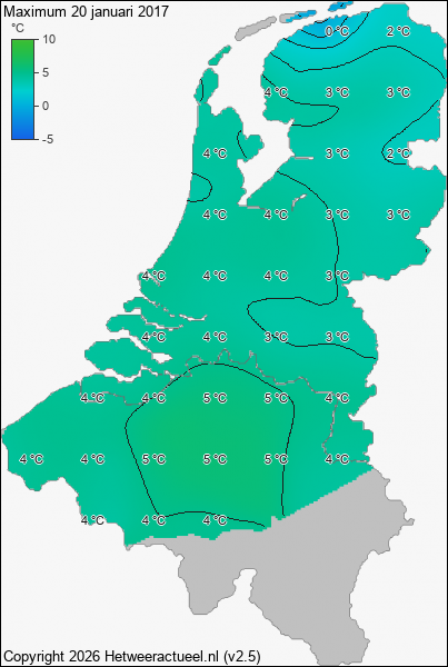 Maximum temperatuur 20 januari 2017