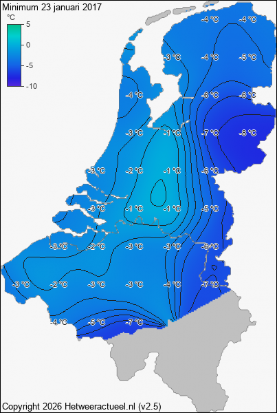 Minimum temperatuur 23 januari 2017