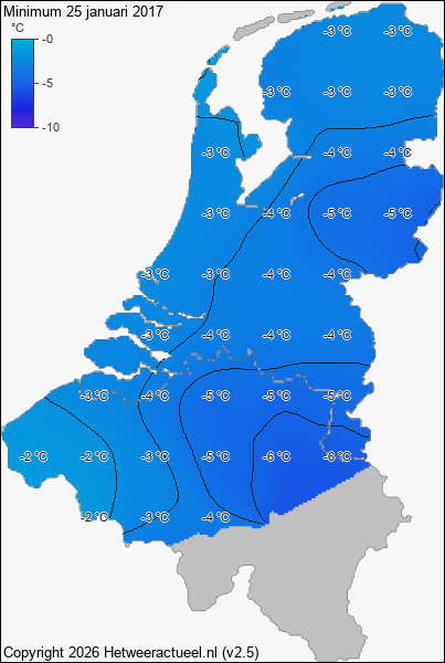 Minimum temperatuur 25 januari 2017