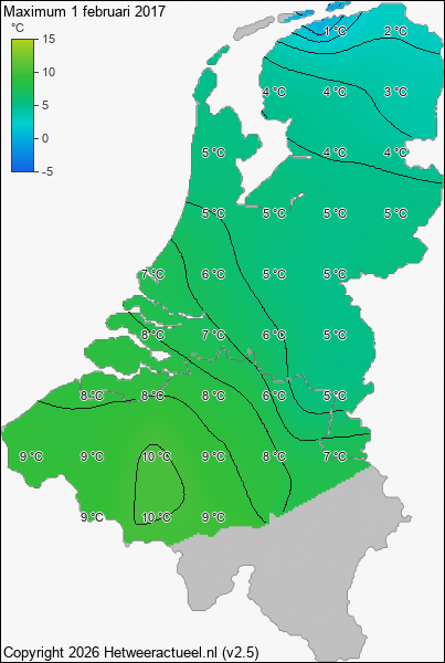 Maximum temperatuur 1 februari 2017