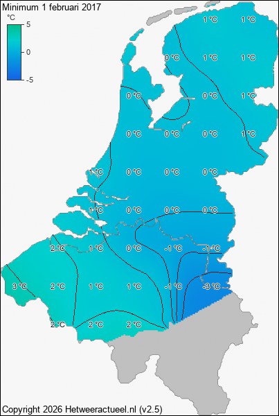 Minimum temperatuur 1 februari 2017