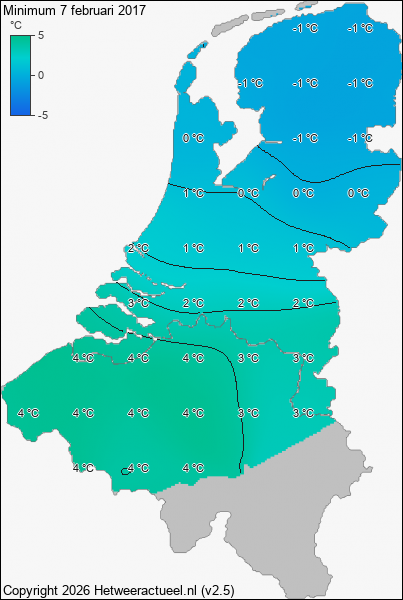 Minimum temperatuur 7 februari 2017