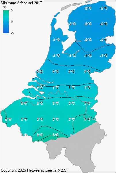 Minimum temperatuur 8 februari 2017