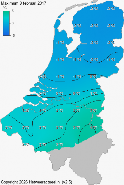 Maximum temperatuur 9 februari 2017