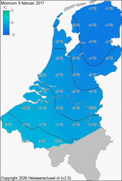 Minimum temperatuur 9 februari 2017