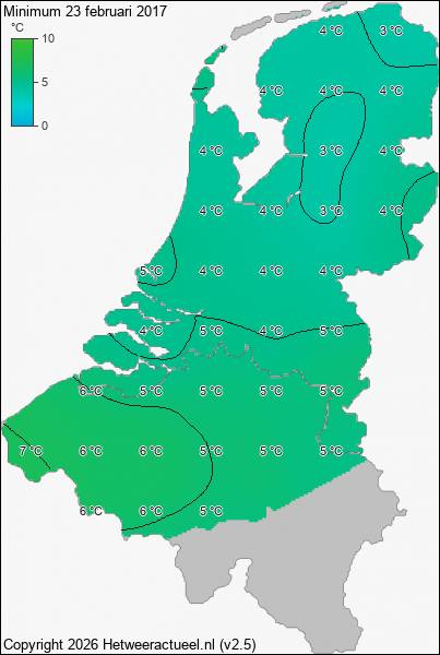 Minimum temperatuur 23 februari 2017