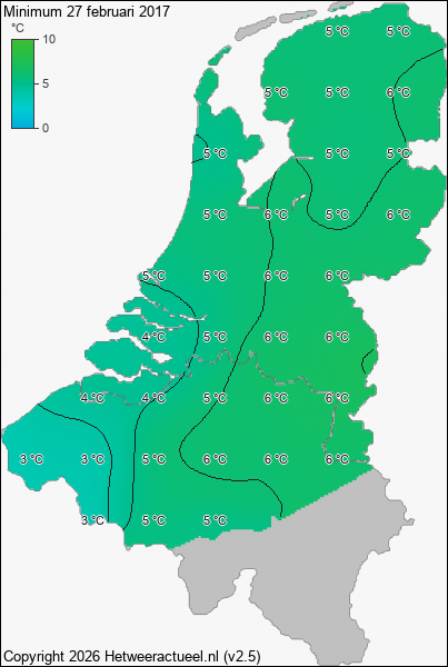Minimum temperatuur 27 februari 2017