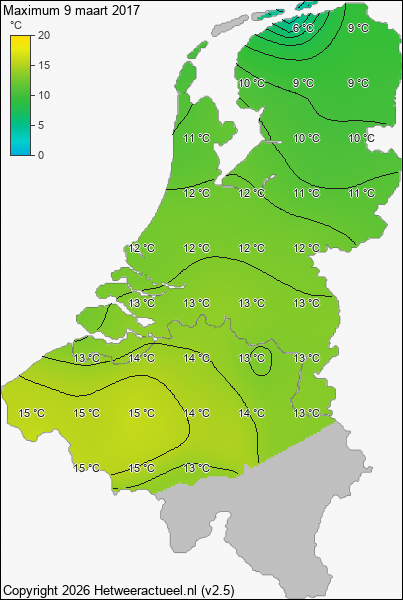 Maximum temperatuur 9 maart 2017