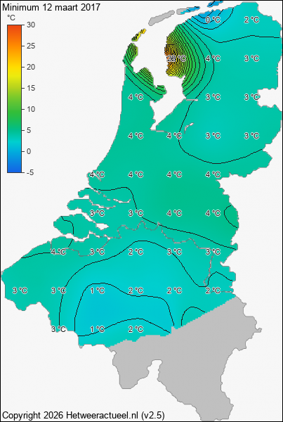 Minimum temperatuur 12 maart 2017