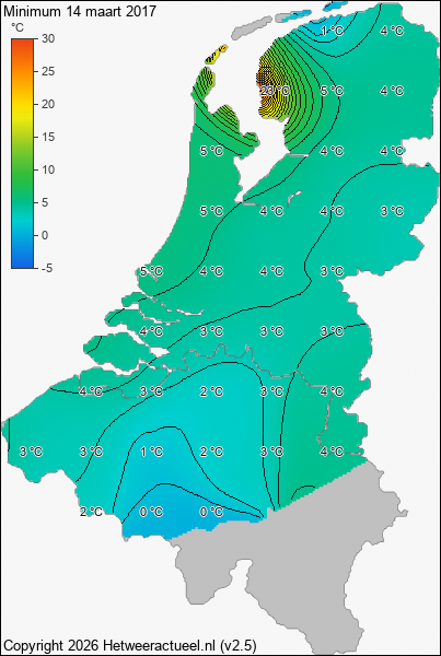 Minimum temperatuur 14 maart 2017