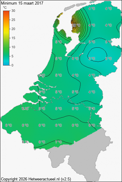 Minimum temperatuur 15 maart 2017