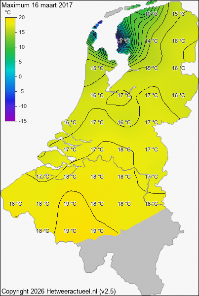 Maximum temperatuur 16 maart 2017