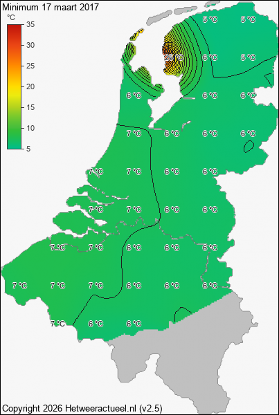 Minimum temperatuur 17 maart 2017