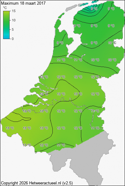 Maximum temperatuur 18 maart 2017