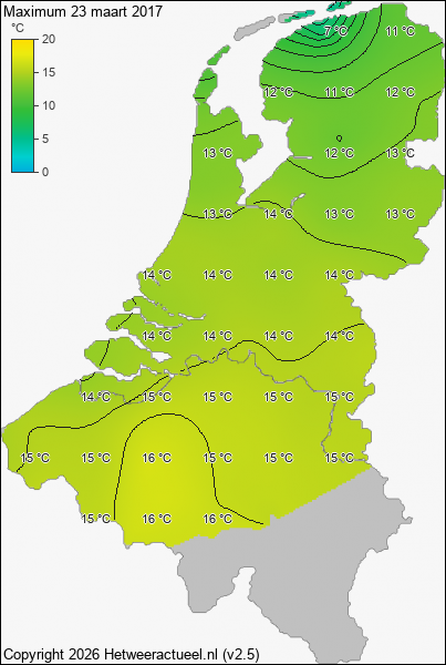 Maximum temperatuur 23 maart 2017