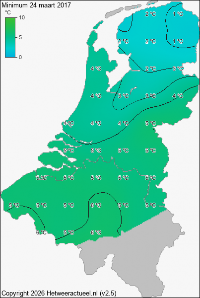 Minimum temperatuur 24 maart 2017