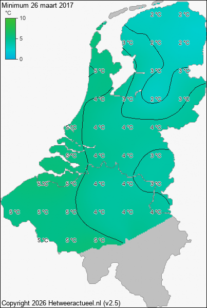 Minimum temperatuur 26 maart 2017