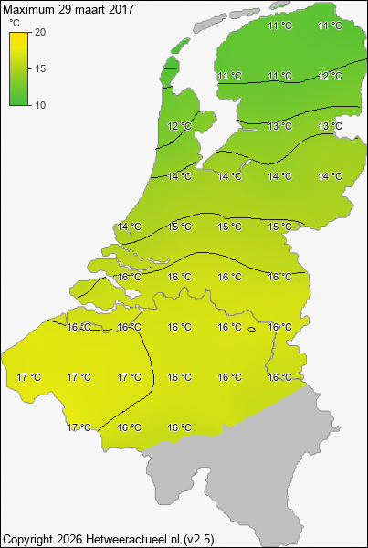 Maximum temperatuur 29 maart 2017