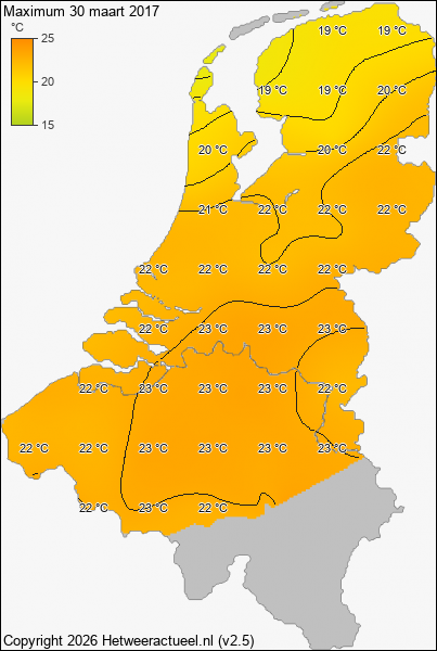 Maximum temperatuur 30 maart 2017