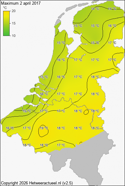 Maximum temperatuur 2 april 2017