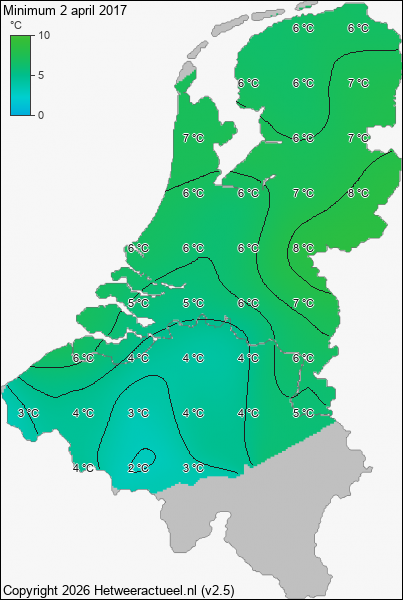 Minimum temperatuur 2 april 2017