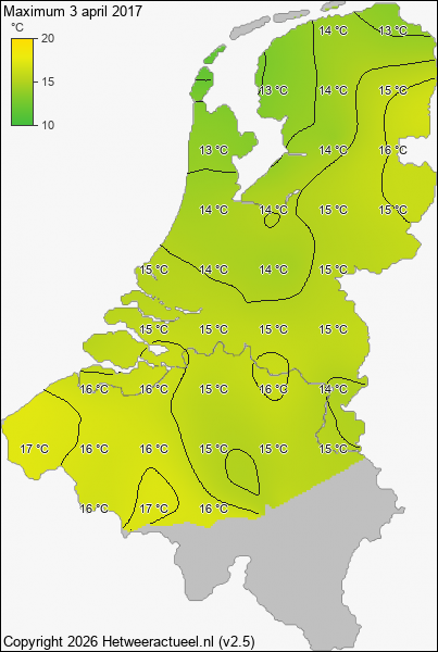 Maximum temperatuur 3 april 2017