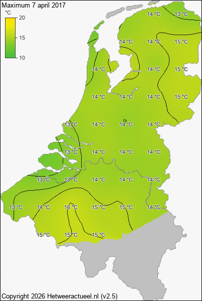 Maximum temperatuur 7 april 2017