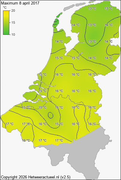 Maximum temperatuur 8 april 2017