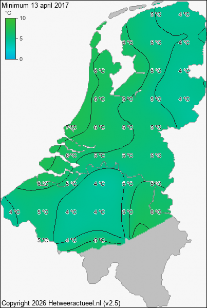 Minimum temperatuur 13 april 2017