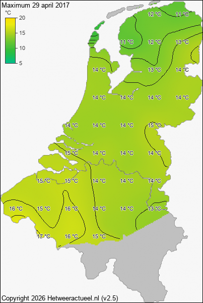 Maximum temperatuur 29 april 2017