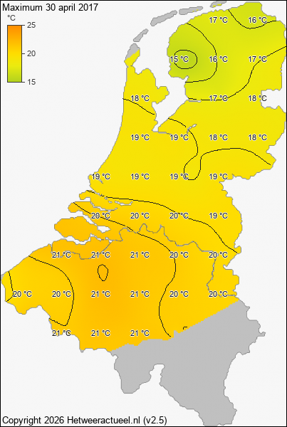 Maximum temperatuur 30 april 2017