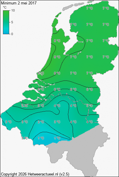 Minimum temperatuur 2 mei 2017