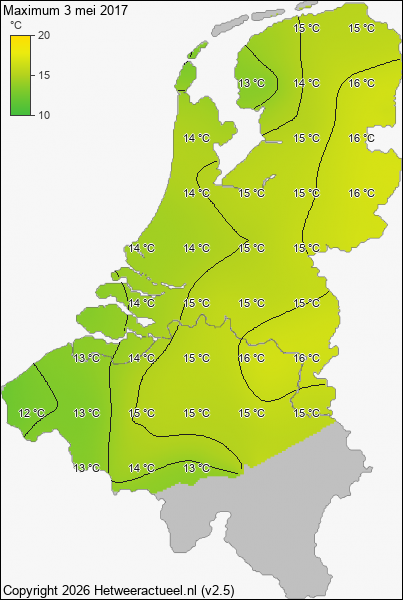 Maximum temperatuur 3 mei 2017