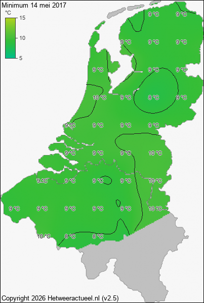 Minimum temperatuur 14 mei 2017