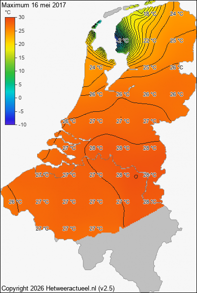 Maximum temperatuur 16 mei 2017