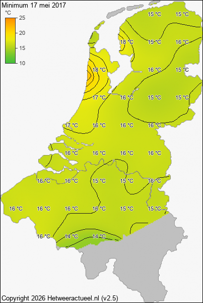 Minimum temperatuur 17 mei 2017