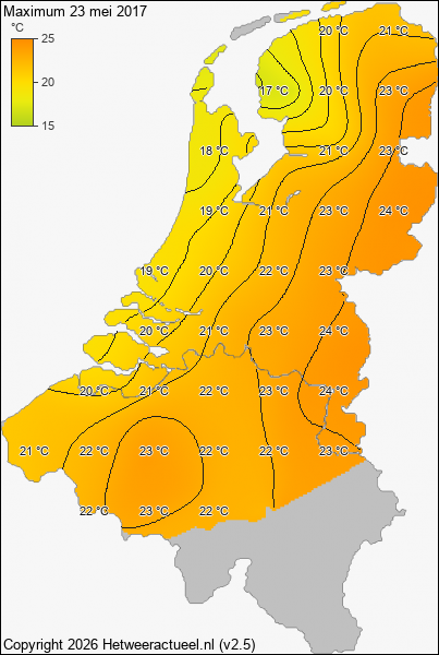 Maximum temperatuur 23 mei 2017