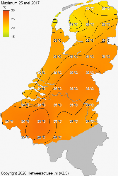 Maximum temperatuur 25 mei 2017