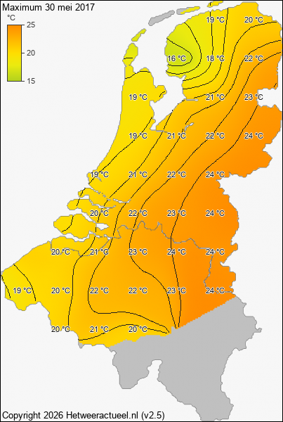 Maximum temperatuur 30 mei 2017